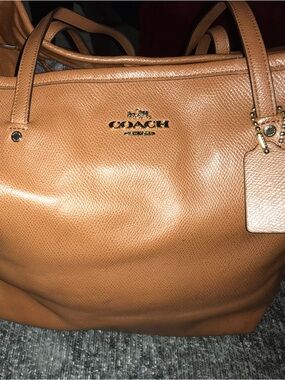 Coach Brown Leather Tote Bag with Gold Logo